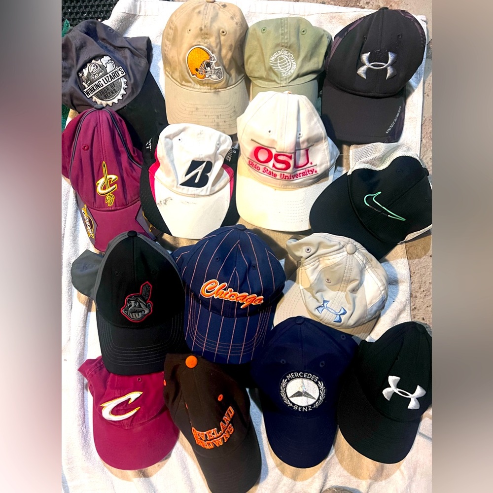 15 BASEBALL HATS SOME VERY USED USED SOME LIKE NEW
